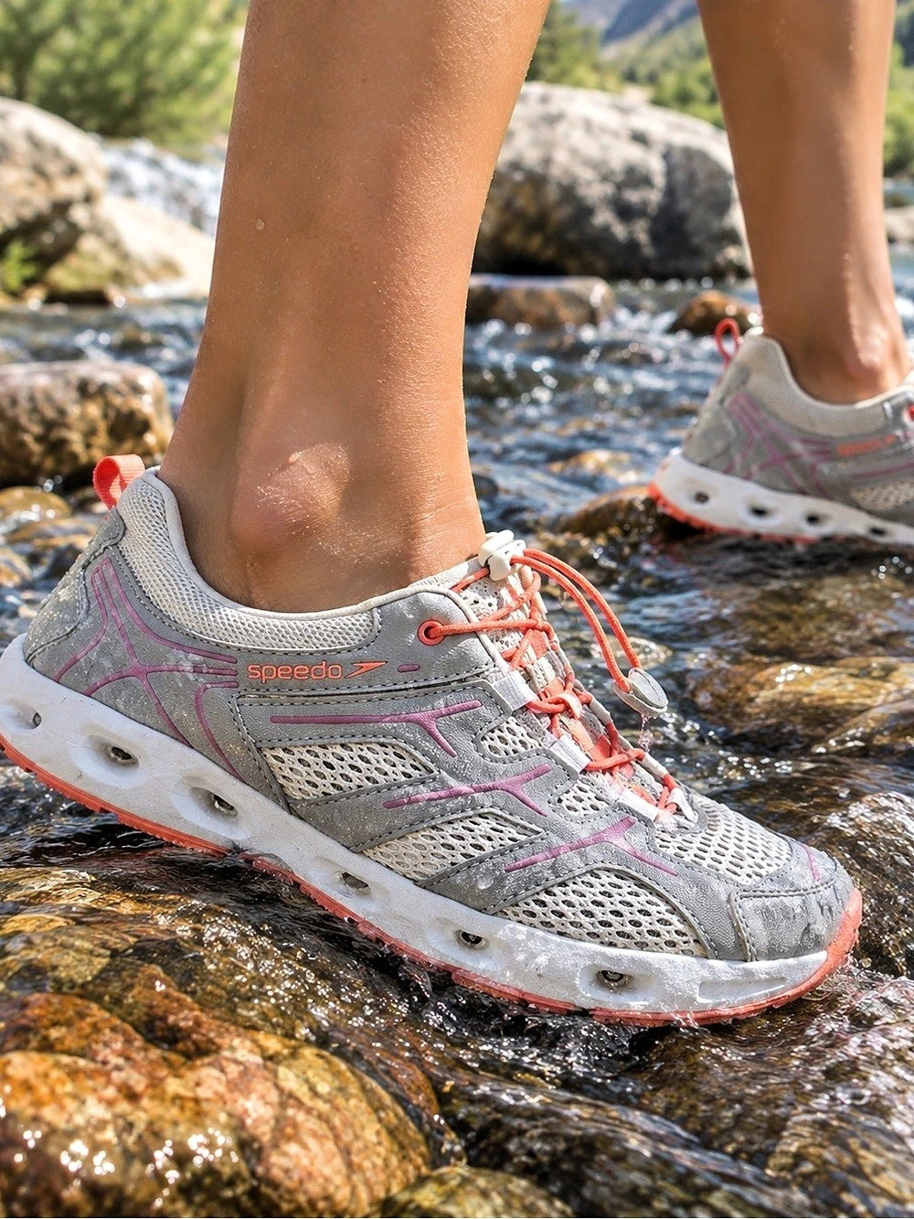 Speedo Seaside Lace Water Shoes Gray & Pink Athletic Shoes